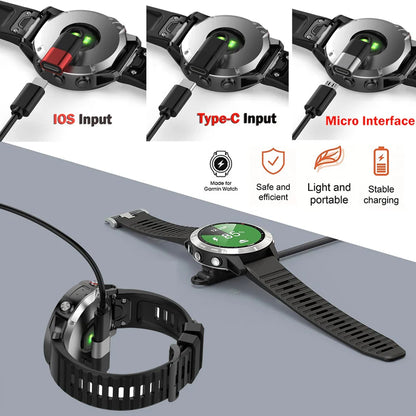 1M USB Type-C Charging Cable for Garmin Fenix 5–7 Series, Vivoactive & Venu – Fast Charge with Dustproof Plug