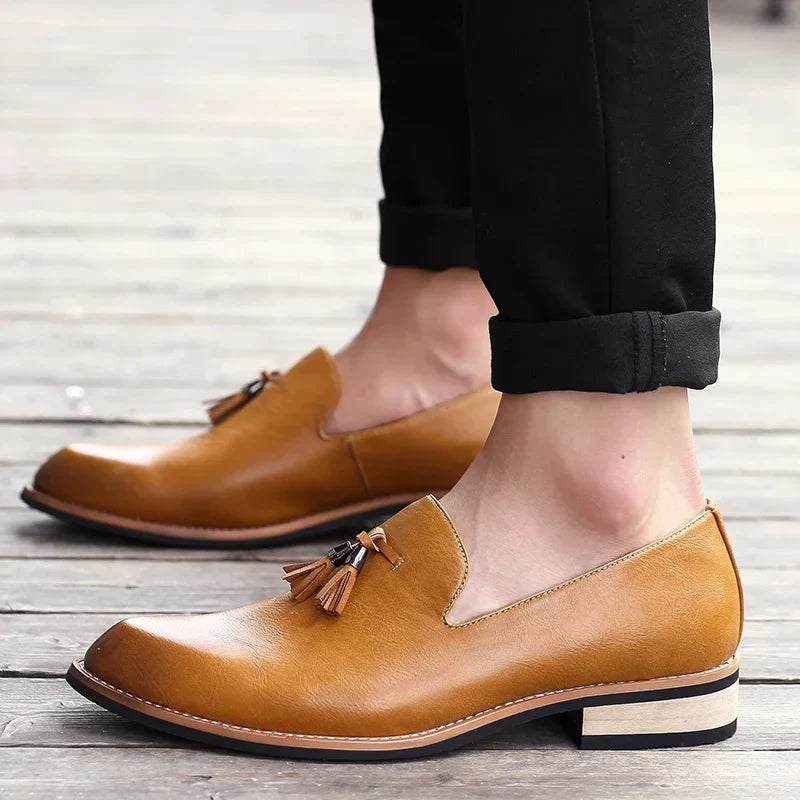 Men’s Leather Slip-On Dress Shoes – Classic Business Formal Oxford Style, Italian Design Flat Shoes for Men