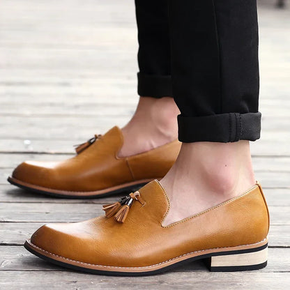 Men’s Leather Slip-On Dress Shoes – Classic Business Formal Oxford Style, Italian Design Flat Shoes for Men