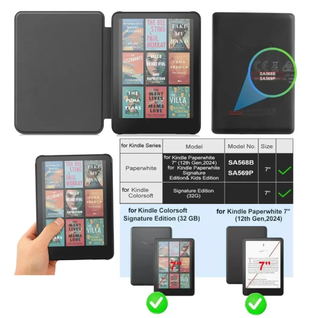 Leather Auto Sleep Case for Kindle Colorsoft Signature Edition (1st Gen, 7") & Paperwhite 12th Gen Protective Cover Funda