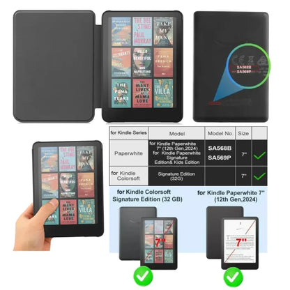 Leather Auto Sleep Case for Kindle Colorsoft Signature Edition (1st Gen, 7") & Paperwhite 12th Gen Protective Cover Funda