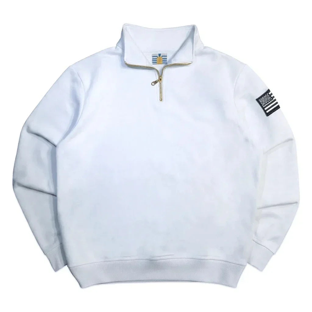 Men’s Y2K American Flag Embroidered Hoodie – Quarter Zip Streetwear Sweatshirt Navy Blue White Patch Sleeve Casual Pullover Sweater