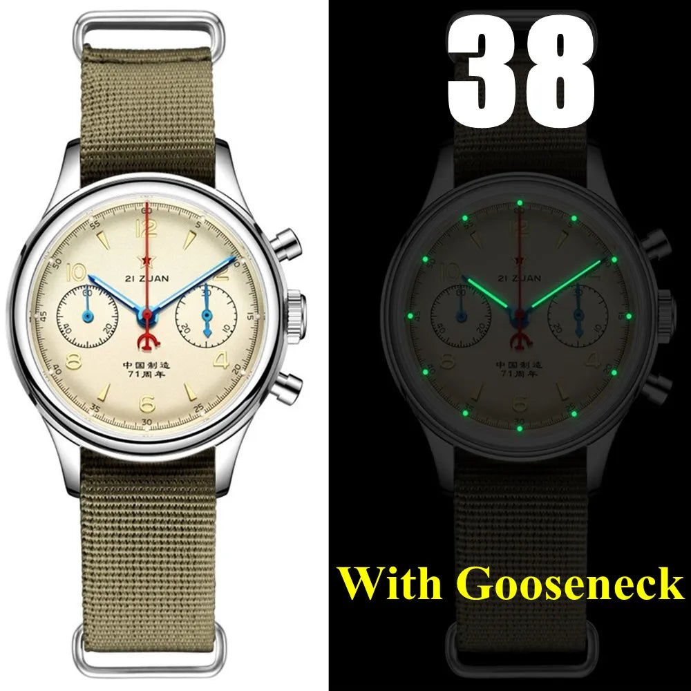 RED STAR 1963 Men's Chronograph Watch - 38mm Pilot Design with Seagull ST1901 Movement & Sapphire Glass