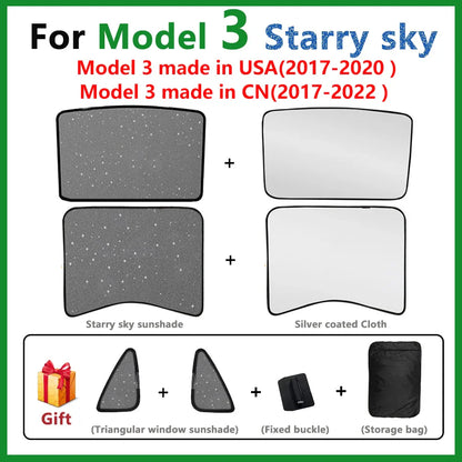 Split Sunshade for Tesla Model 3 (2017-2023) & Model Y – Front & Rear Sunroof Windshield Skylight Glass Roof Cooling Shade