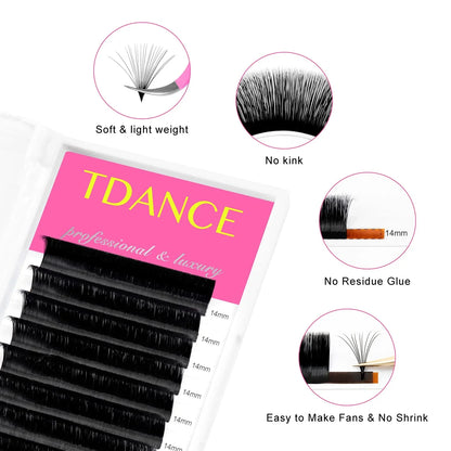 TDANCE Classic Korean PBT Faux Mink Eyelash Extensions – 16 Row Matte Black Russian Volume Individual Lashes for Professional Makeup & Salon Use