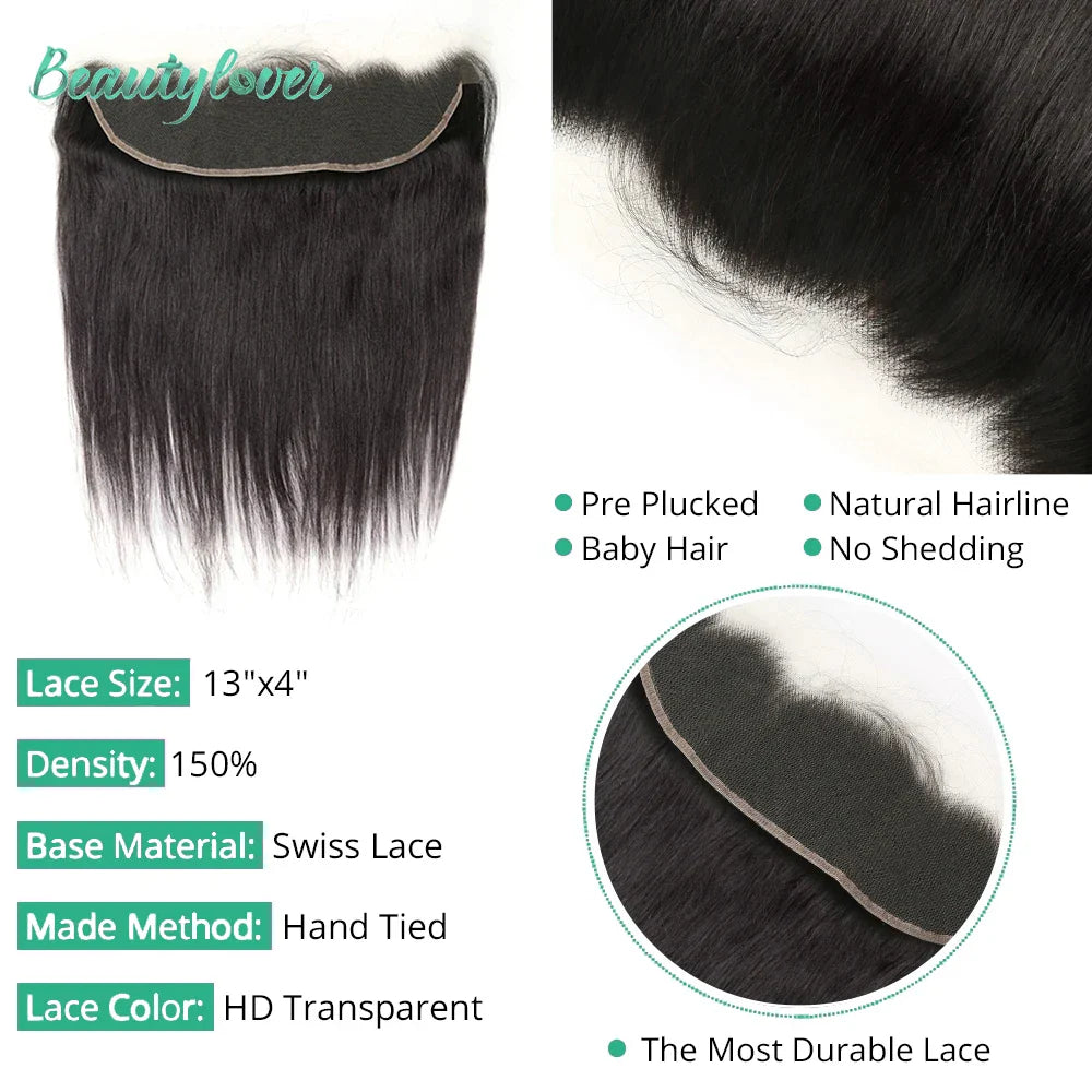 13x4 Transparent Lace Frontal – Brazilian Straight Human Hair Closure 4x4, 5x5, 6x6, 24 Inch for Women