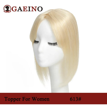Straight Human Hair Topper With Bangs - Silk Base Clip In Real Hair Extension For Women Chocolate Brown Light Brown