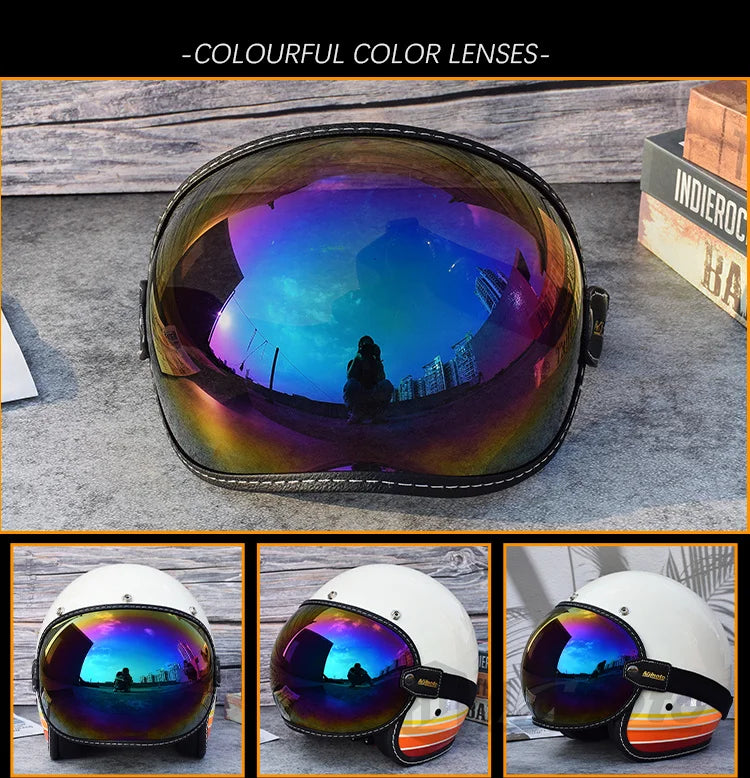 Universal Motorcycle Helmet Sun Visor – Anti-UV Windproof Bubble Lens for Open Face 3/4 Helmets