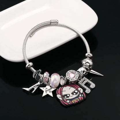 Y2K K-Pop Demon Hunters Bead & Enamel Pendant Bracelet – HUNTR/X Bangle Cosplay Jewelry Gift