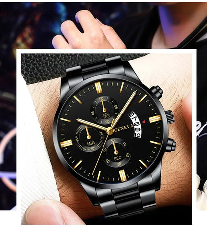 Fashion Men's Stainless Steel Watch – Luxury Quartz Wristwatch with Calendar for Business & Everyday Wear