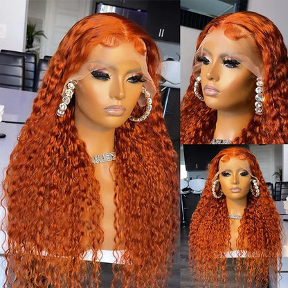 Wiggogo Orange Ginger Lace Front Wig – 30 Inch Curly Deep Wave Human Hair, 13x4/13x6 HD Lace Frontal Wig