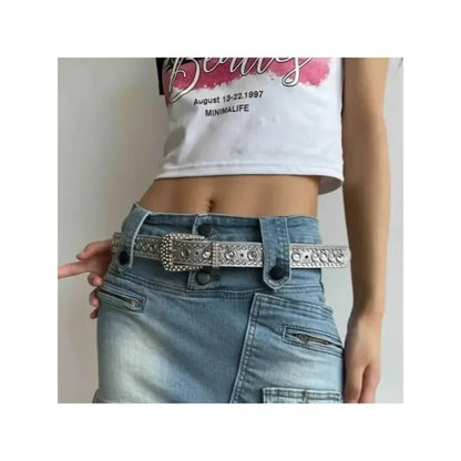 Y2K Women’s PU Leather Rhinestone Belt – Adjustable Glitter Crystal Waistband for Club & Party