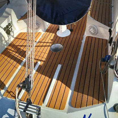 58x2400x5mm Brown EVA Foam Yacht Deck Mat – Imitated Teak Anti-Skid Boat Flooring Strip