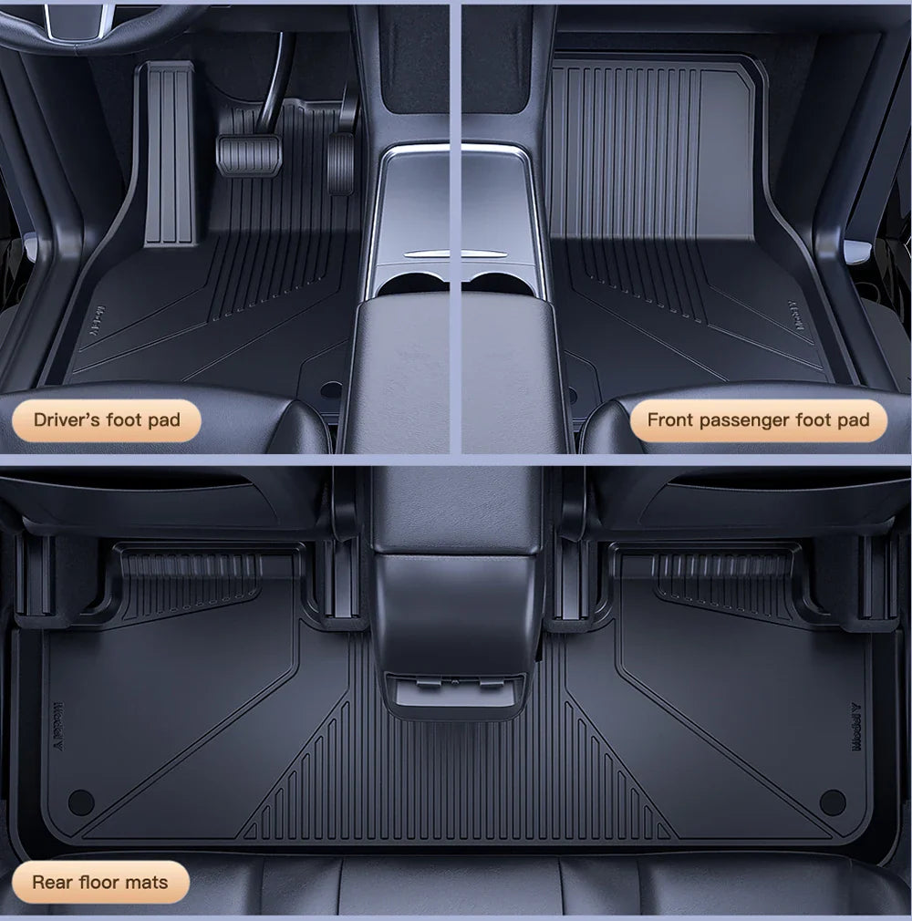 YZ Floor Mats for Tesla Model 3/Y 2021-2023 — Waterproof, Non-Slip TPE Car Accessories