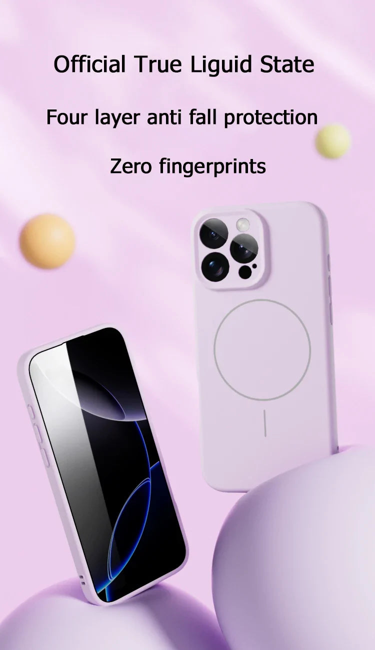 Original Liquid Soft Silicone MagSafe Case — Magnetic Wireless Charging Cover for iPhone 11–16 Pro/Max/Plus