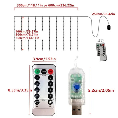 USB LED Curtain String Lights — 3x3/3x2/3x1 Fairy Light Garland for Christmas, Wedding, Home & Bedroom Decoration
