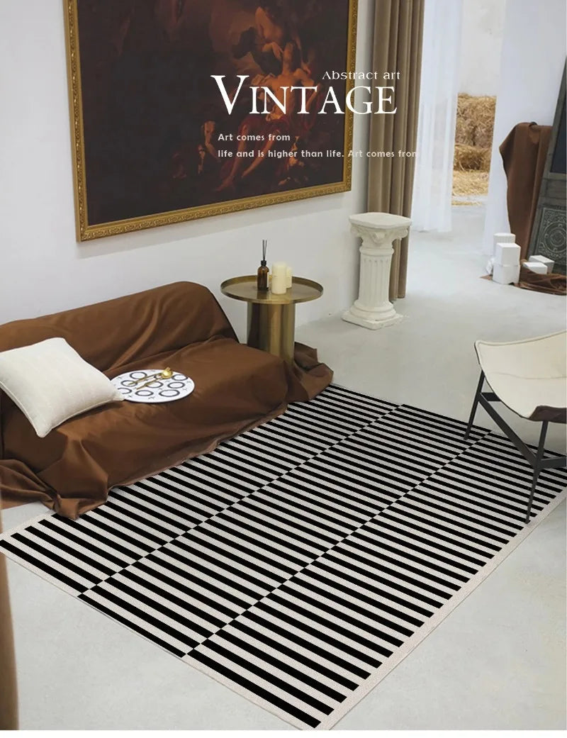 Light Luxury Black & White Plaid Rug — Fluffy Soft Carpet for Bedroom, Living Room, Study, and Home Decor