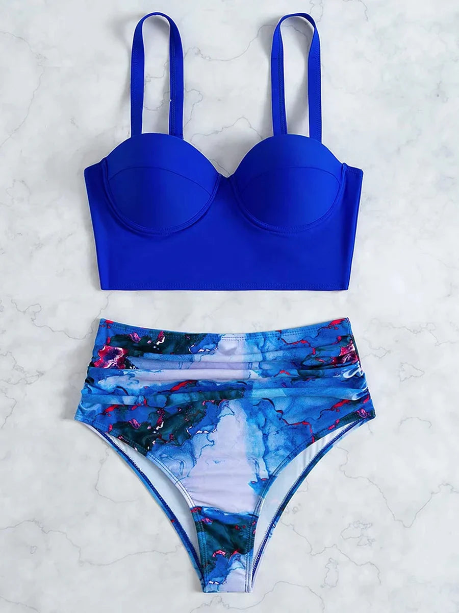 Women’s Butterfly Print Push Up Bikini Set - High Waist Padded Swimsuit for Summer Beachwear