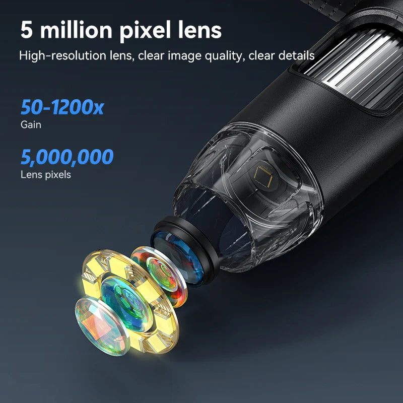7-Inch IPS Digital Coin Microscope 5MP 1200X – 1080P Ultra-Precise Focusing Camera with 8 LED Lights for Coins & Circuits
