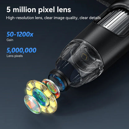 7-Inch IPS Digital Coin Microscope 5MP 1200X – 1080P Ultra-Precise Focusing Camera with 8 LED Lights for Coins & Circuits