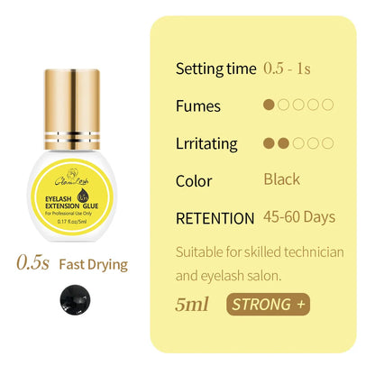 GLAMLASH Eyelash Extension Glue — 0.3-2 Sec Fast-Dry Black Adhesive for Individual False Lashes, Professional Kit