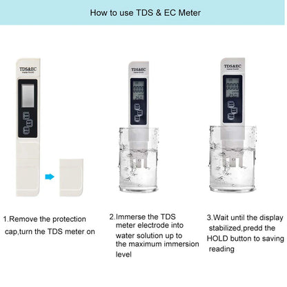 White Digital Water Quality Tester - TDS EC Meter, Multifunctional Water Purity & Temperature TEMP PPM Tester (0-9990 Range)