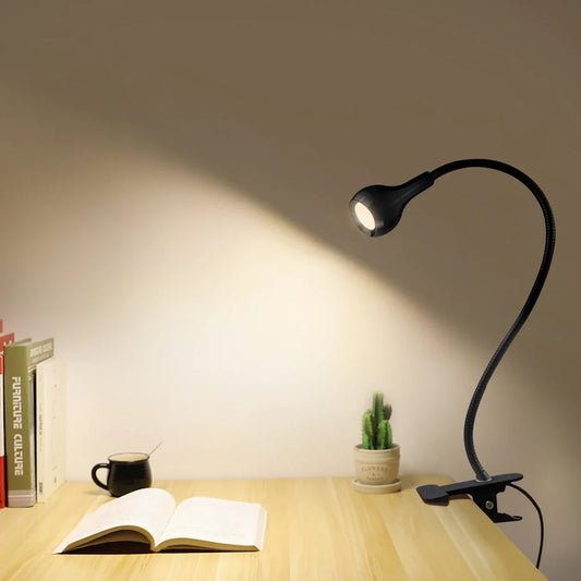 Flexible USB Table Lamp with Clip - Bedside Reading Light and Book Lamp for Bedroom Decor