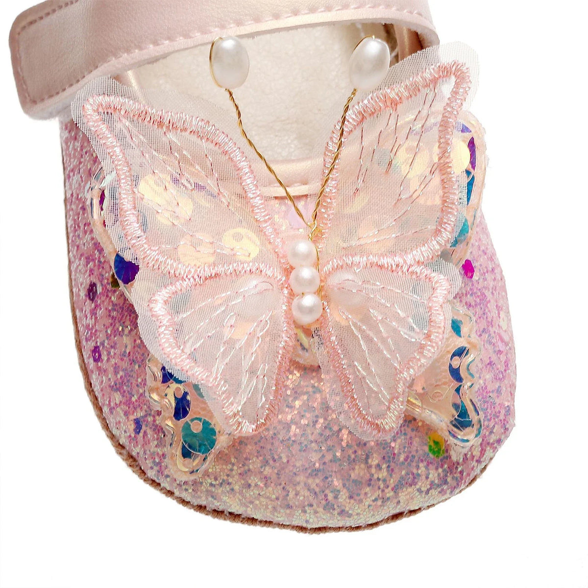 Baby Girls 3D Butterfly Glitter Flats - Non-Slip Princess Crib & Walking Shoes for Toddlers