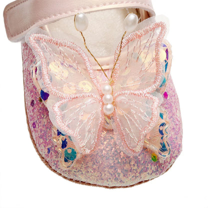 Baby Girls 3D Butterfly Glitter Flats - Non-Slip Princess Crib & Walking Shoes for Toddlers