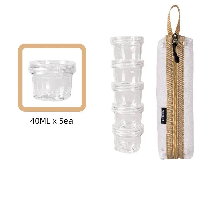 Portable Travel Camping Spice Kit | Bag with 5 Clear Seasoning Bottles & Condiment Container Set
