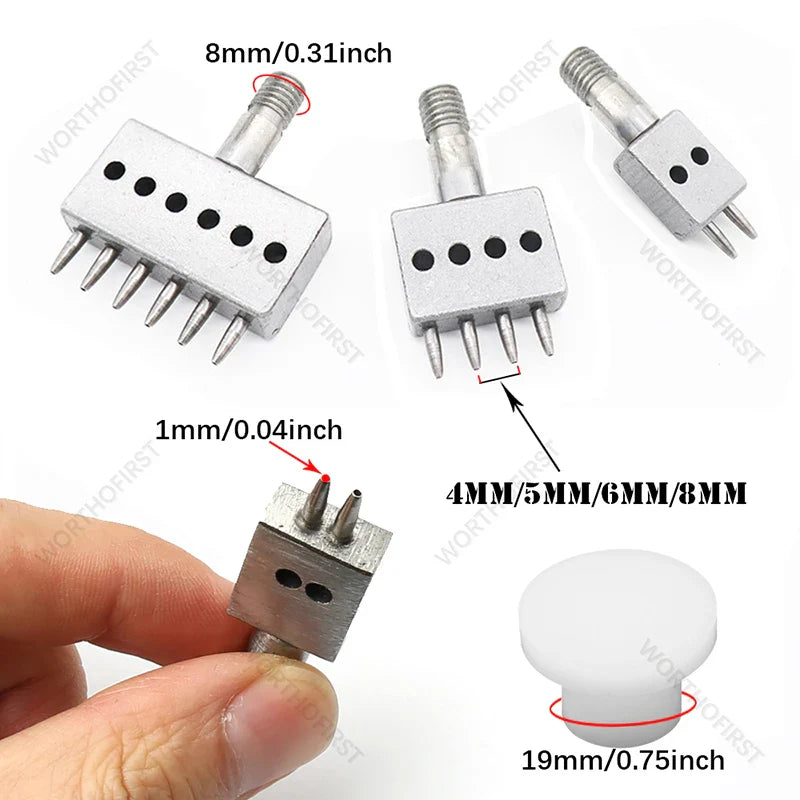 M8 Thread Dies Leather Hole Punch Set – 4/5/6/8mm Round Stitching & Perforated Cut Tools for Hand Press
