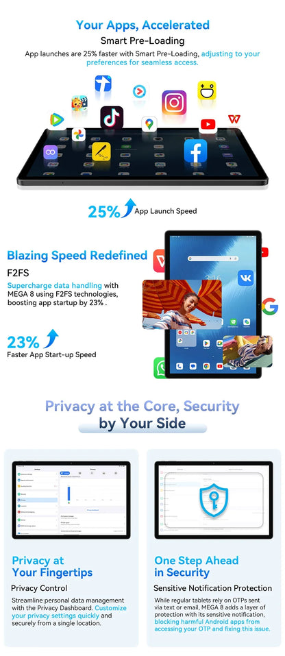 Blackview MEGA 8 Tablet – 13" FHD+ 90Hz Display, 11000mAh, Android 15, 50MP Camera, 4 Speakers, 4G Pad PC