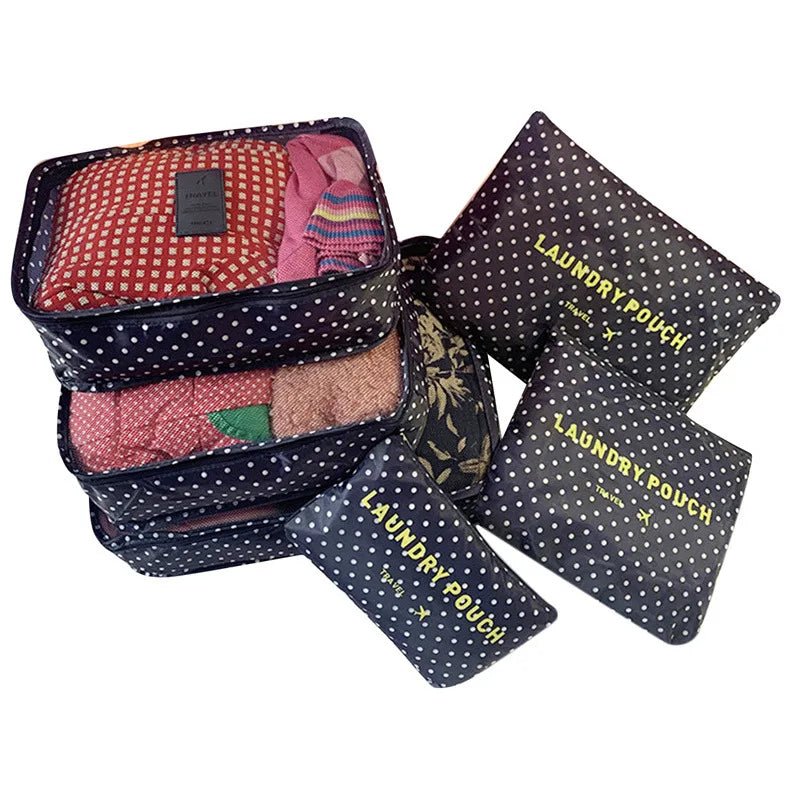 6PCS Travel Storage Bag Set – Clothes Organizer, Wardrobe Pouches & Packing Cubes for Suitcases