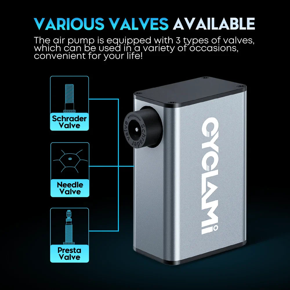 CYCLAMI 150 PSI Portable Electric Bike Air Pump | Real-Time Data Display | Rechargeable Auto Tire Inflator for Bicycle & Car