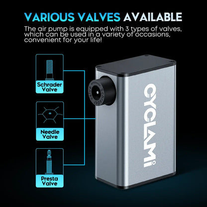CYCLAMI 150 PSI Portable Electric Bike Air Pump | Real-Time Data Display | Rechargeable Auto Tire Inflator for Bicycle & Car
