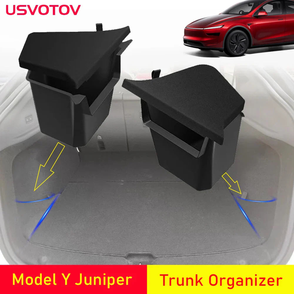 USVOTOV Trunk Organizer for Tesla Model Y 2025 – Rear Storage Bins & Side Box TPE Accessories
