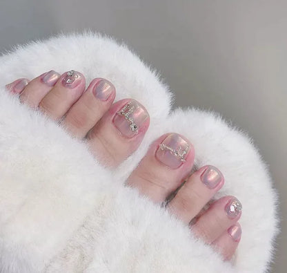 24pcs Black Glossy Press-On Toenails – Full-Cover Square Fake Nails for Women & Girls