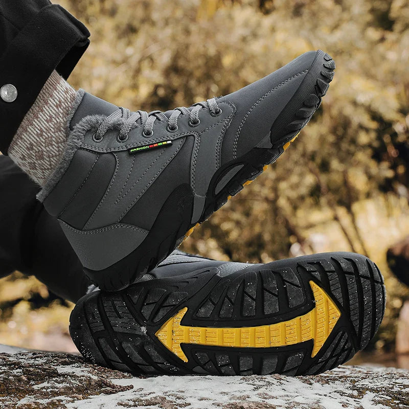 Men's Winter Snow Boots – Warm Fur Lined, Non-Slip Barefoot Outdoor Ankle Sneakers, Lightweight Hiking Shoes, Plus Size