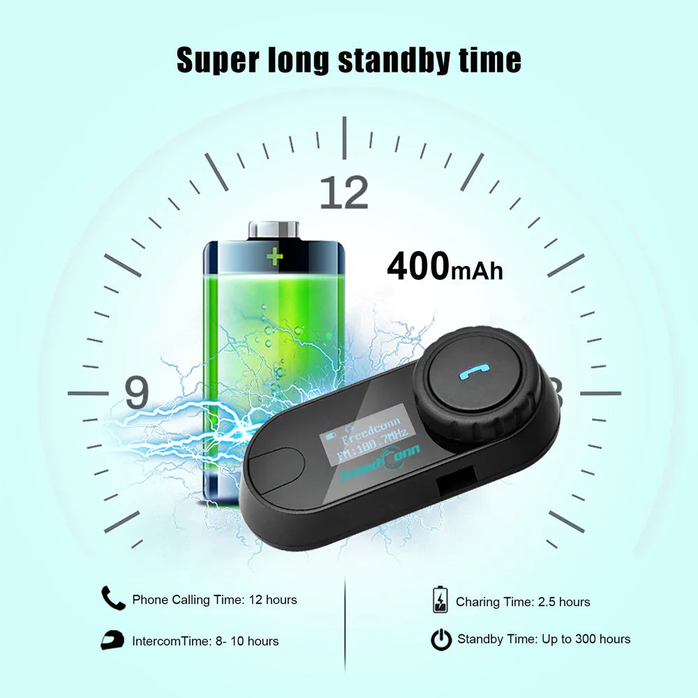 FreedConn Bluetooth Motorcycle Intercom Helmet Headset - Wireless Motorbike Interphone with LCD Screen & FM Earphone