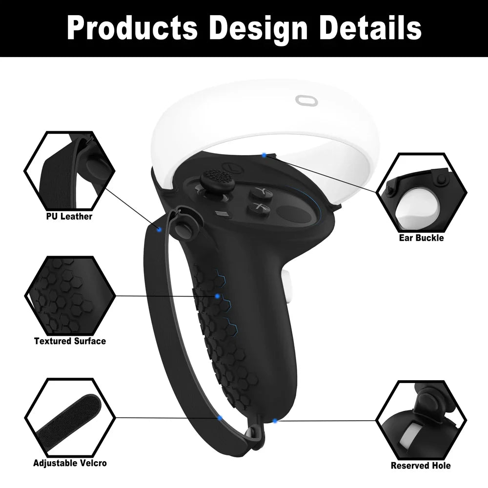 HUNDAI Oculus Quest 2 Silicone Controller Cover — Protective VR Touch Grip with Knuckle Strap