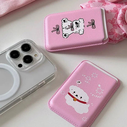 Cute Dog Cartoon Magnetic Phone Card Holder – Back Case Wallet for iPhone 15/14 with MagSafe Slot for ID & Bank Cards