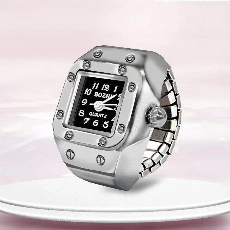 Kiss Jewelry Digital Quartz Finger Watch Ring – Mini Elastic Punk Style Clock Ring for Women, Men & Couple Teens Accessory