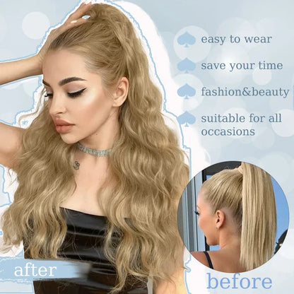 24 Inch Synthetic Long Curly Ponytail Extension – Wavy Elastic Hair Tie Hairpiece for Women Daily & Party Styling Accessories