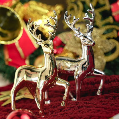 Golden Deer Statue Figurine – Plastic Reindeer Sculpture for Luxury Living Room & Christmas Tabletop Decor