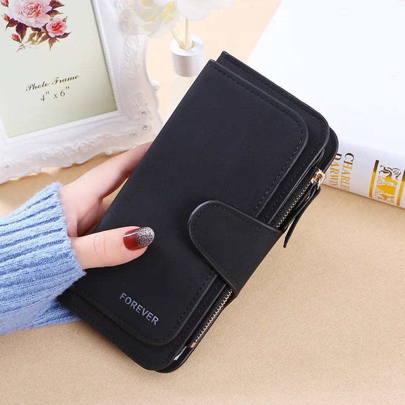 Women’s Korean Style Three-Fold Wallet – Multi-Card Buckle Purse with Frosted Two-Tone Fabric