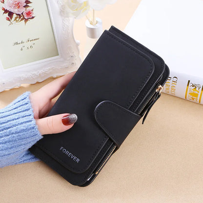 Women’s Korean Style Three-Fold Wallet – Multi-Card Buckle Purse with Frosted Two-Tone Fabric