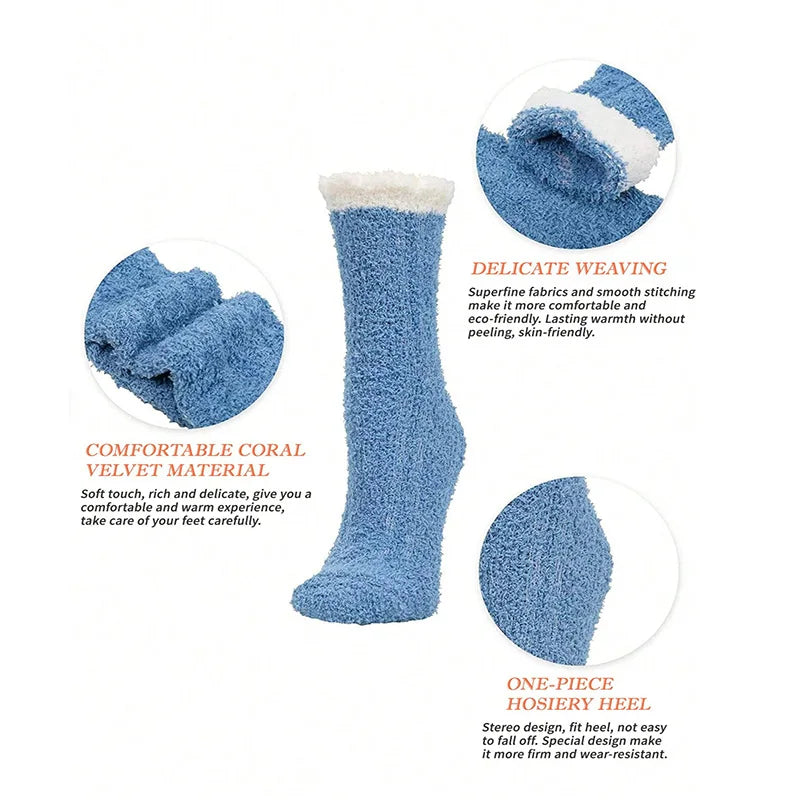 4 Pairs Women's Winter Fuzzy Socks – Thick Thermal Soft & Fluffy Slipper Socks for Home & Sleeping