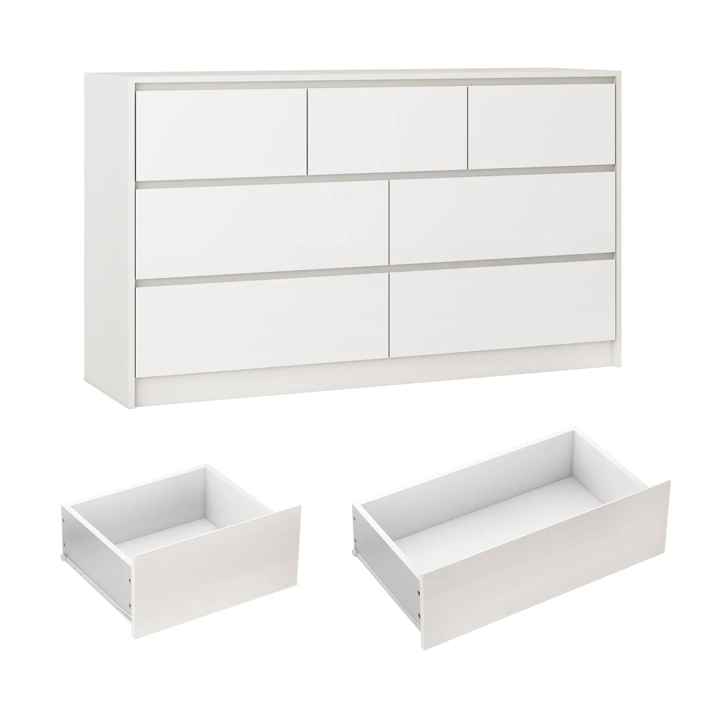 55-Inch Modern 7-Drawer Dresser – High Gloss White/Black Wooden Chest for Bedroom Storage