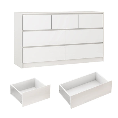 55-Inch Modern 7-Drawer Dresser – High Gloss White/Black Wooden Chest for Bedroom Storage