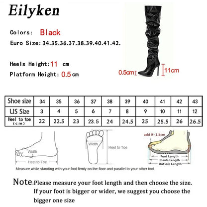 Eilyken Red Over-the-Knee Stiletto Boots for Women – Patent Leather Pointed Toe High Heel Zip-Up Shoes